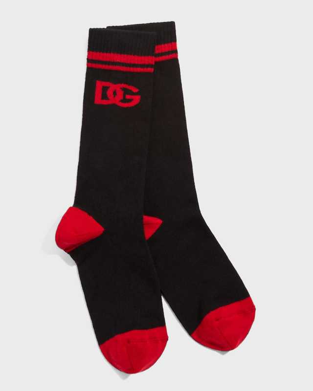 Kid's Interlocking DG Logo Ribbed Socks, Size S-L