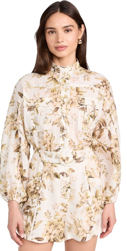 Zimmermann Golden Panelled Romper Sage Toile Floral