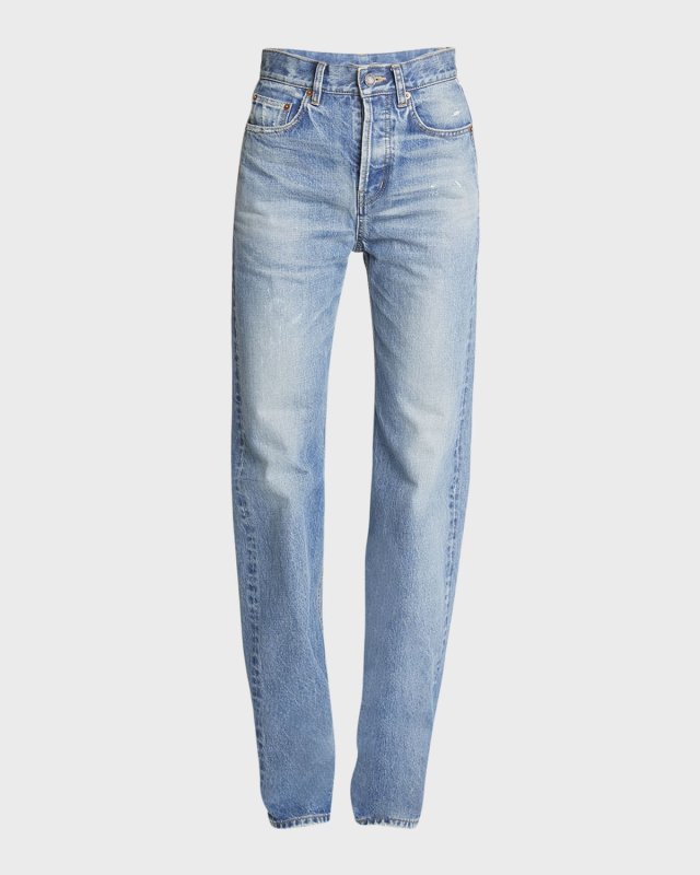 Long Straight-Leg Denim Jeans
