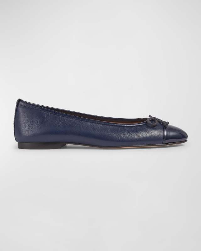 Kara Leather Bow Cap-Toe Ballerina Flats