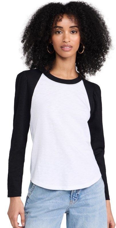 Veronica Beard Jean Mason Baseball Tee White/Black