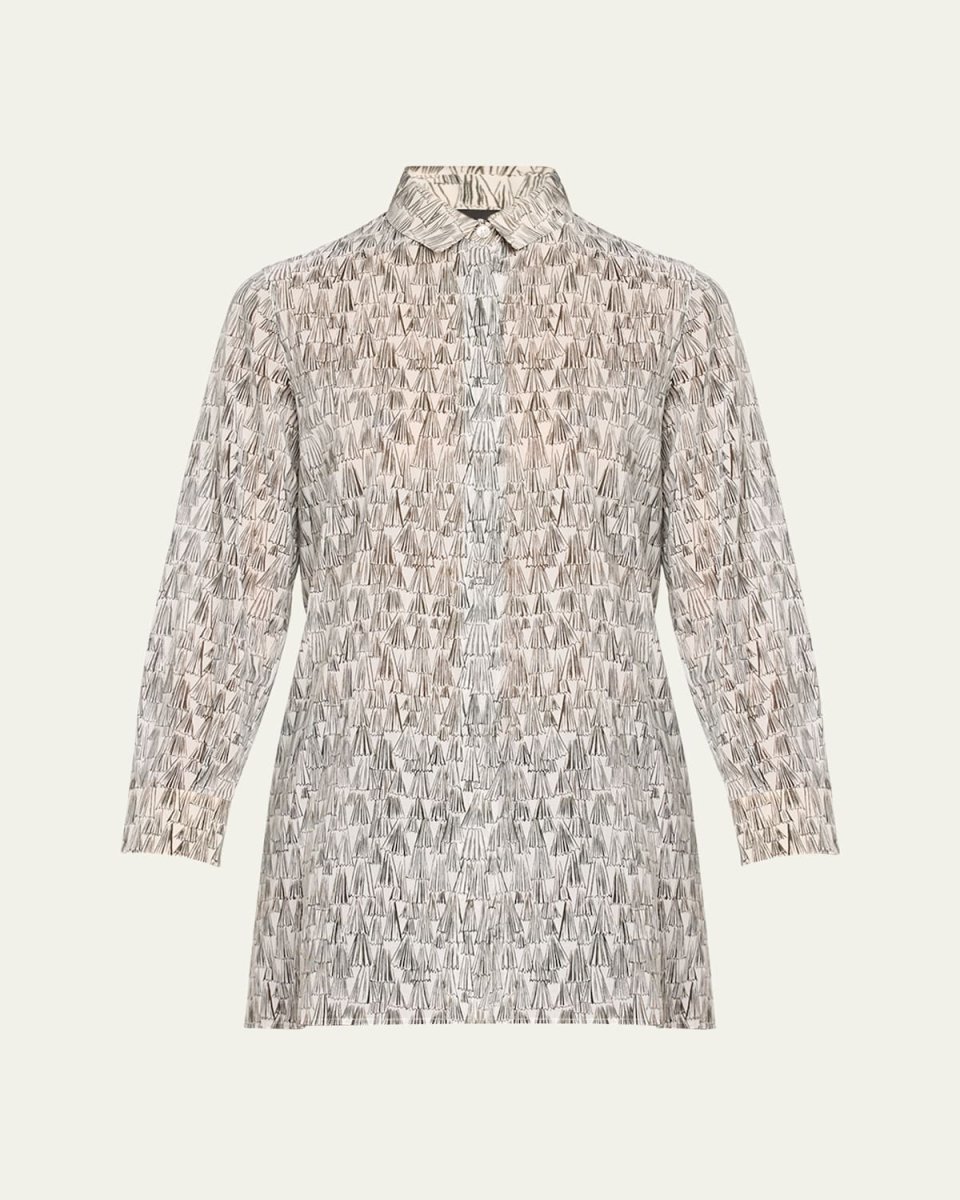 Asagao Print Cotton Voile Tunic Blouse