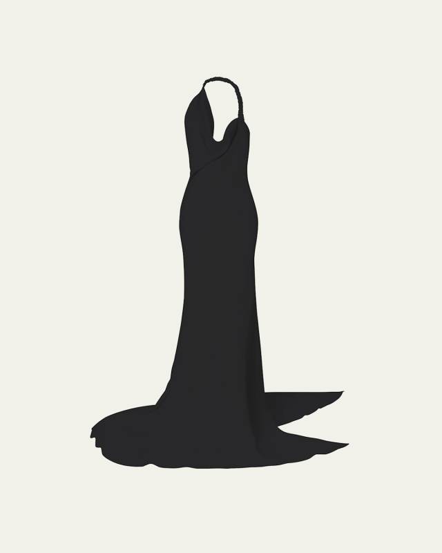 Desires Beaded Cowl-Neck Open-Back Trumpet Gown