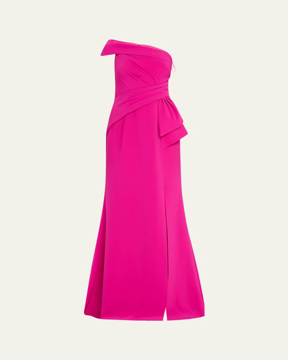 Pleated One-Shoulder Crepe Gown