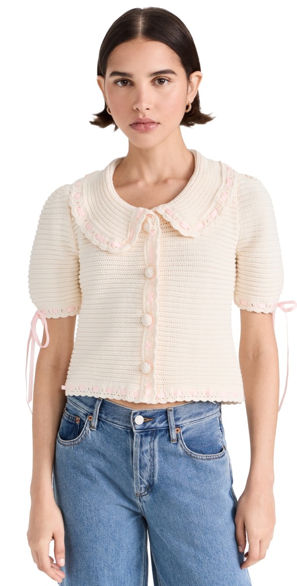 For Love & Lemons Olina Crochet Cardigan Cream
