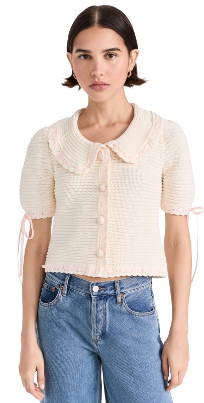 For Love & Lemons Olina Crochet Cardigan Cream