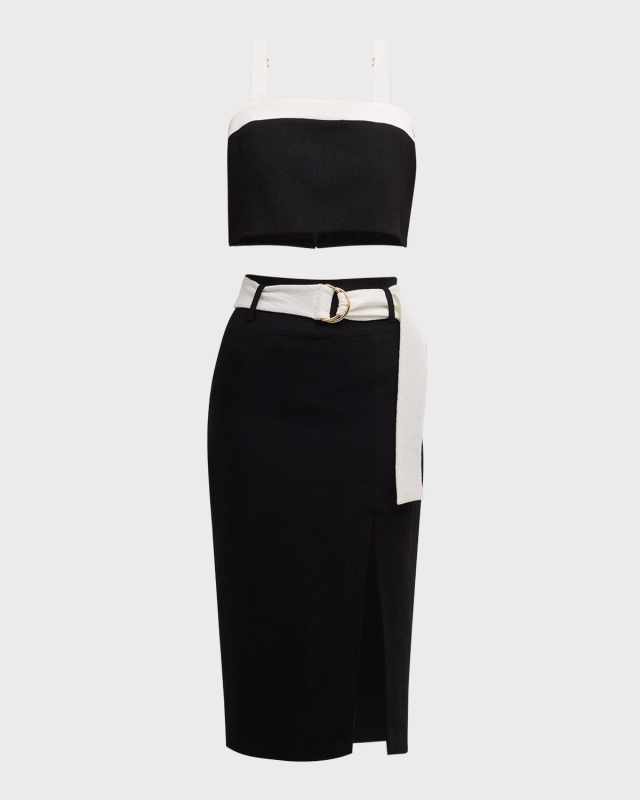 Katriona Contrast-Trim Two-Piece Dress