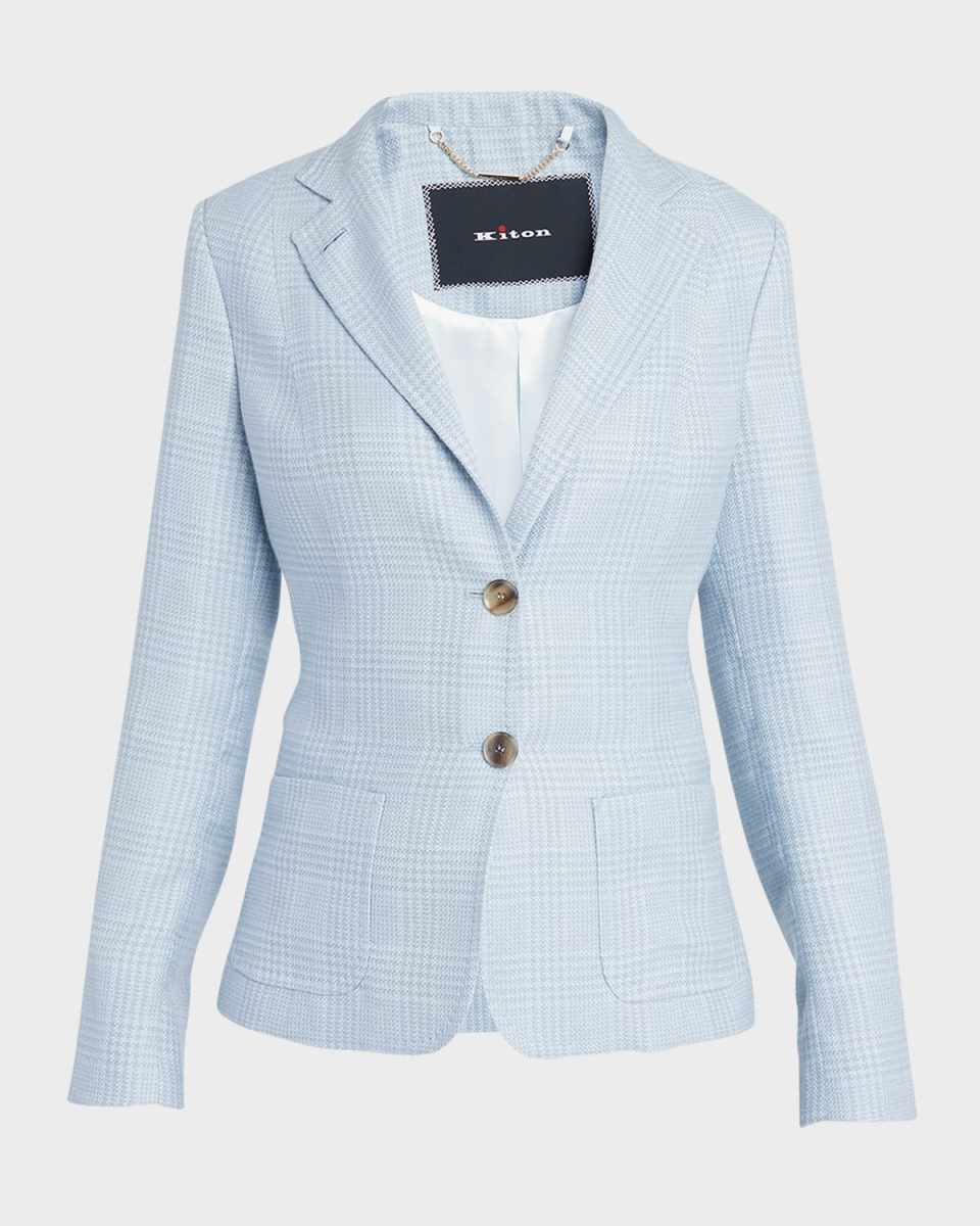 Check Cashmere Single-Breasted Blazer Jacket