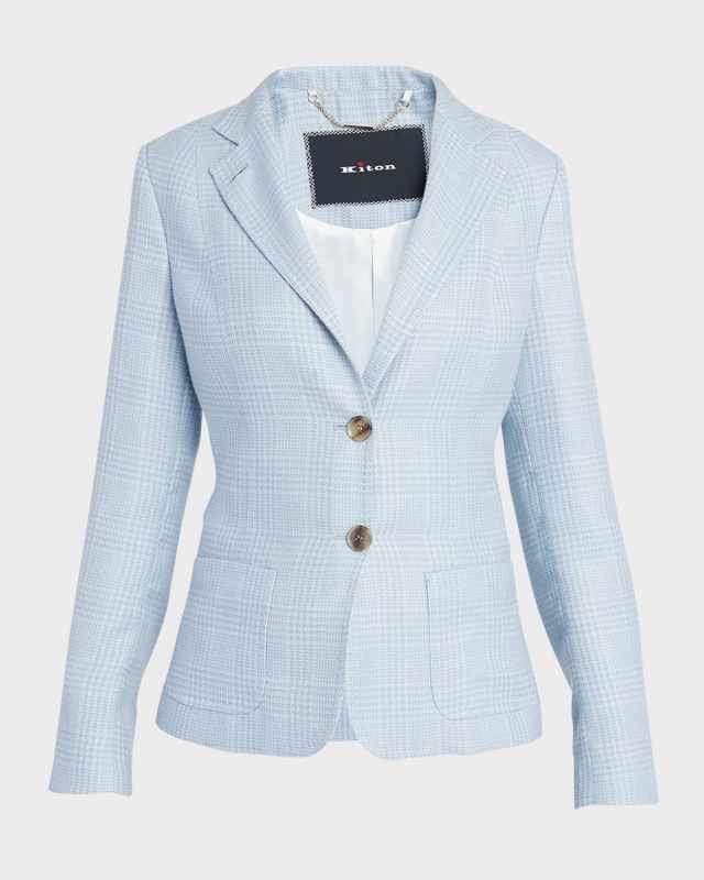 Check Cashmere Single-Breasted Blazer Jacket
