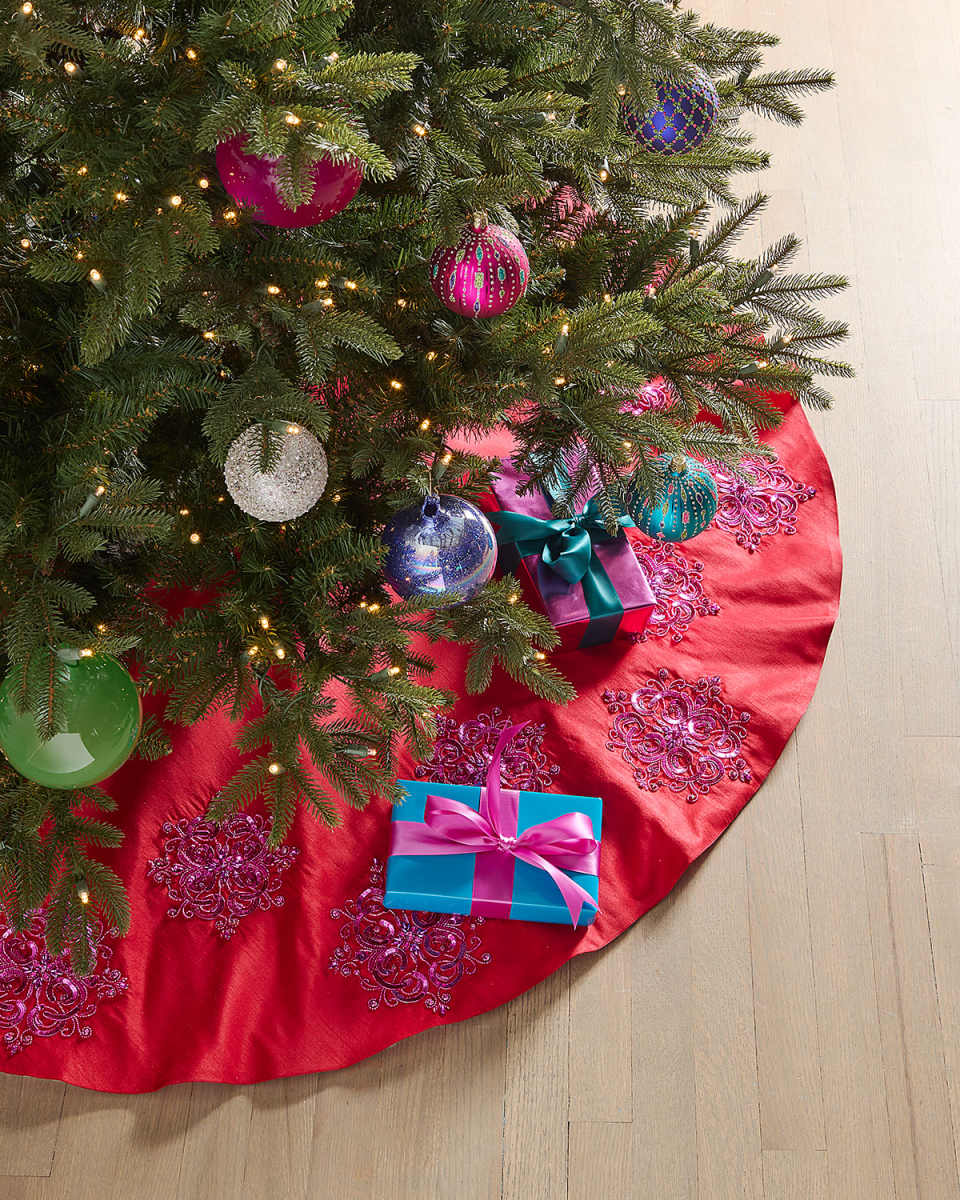 Hand-Embellished Floral Christmas Tree Skirt