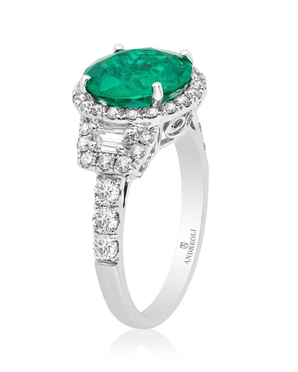 18K White Gold Colombian Emerald and Diamond Statement Ring, Size 6