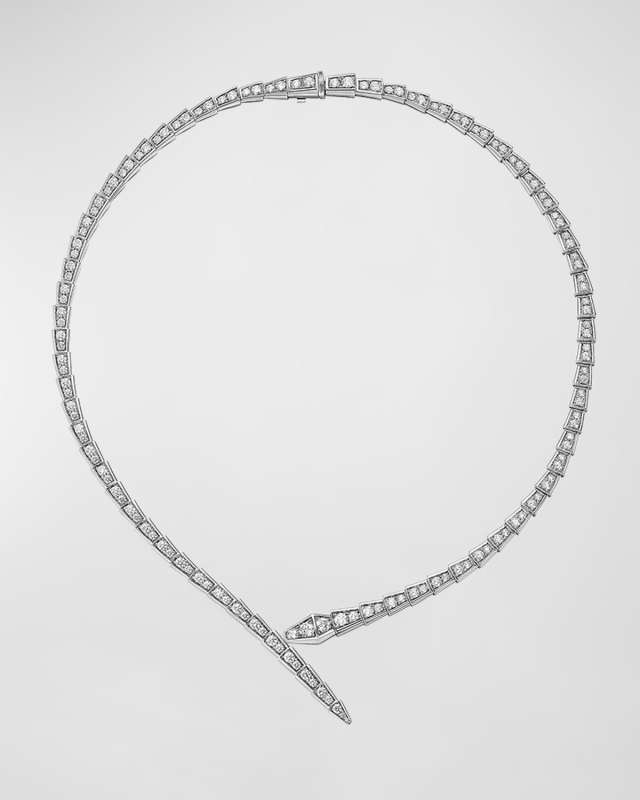Serpenti Viper 18K White Gold Pavé Diamond Necklace, Size