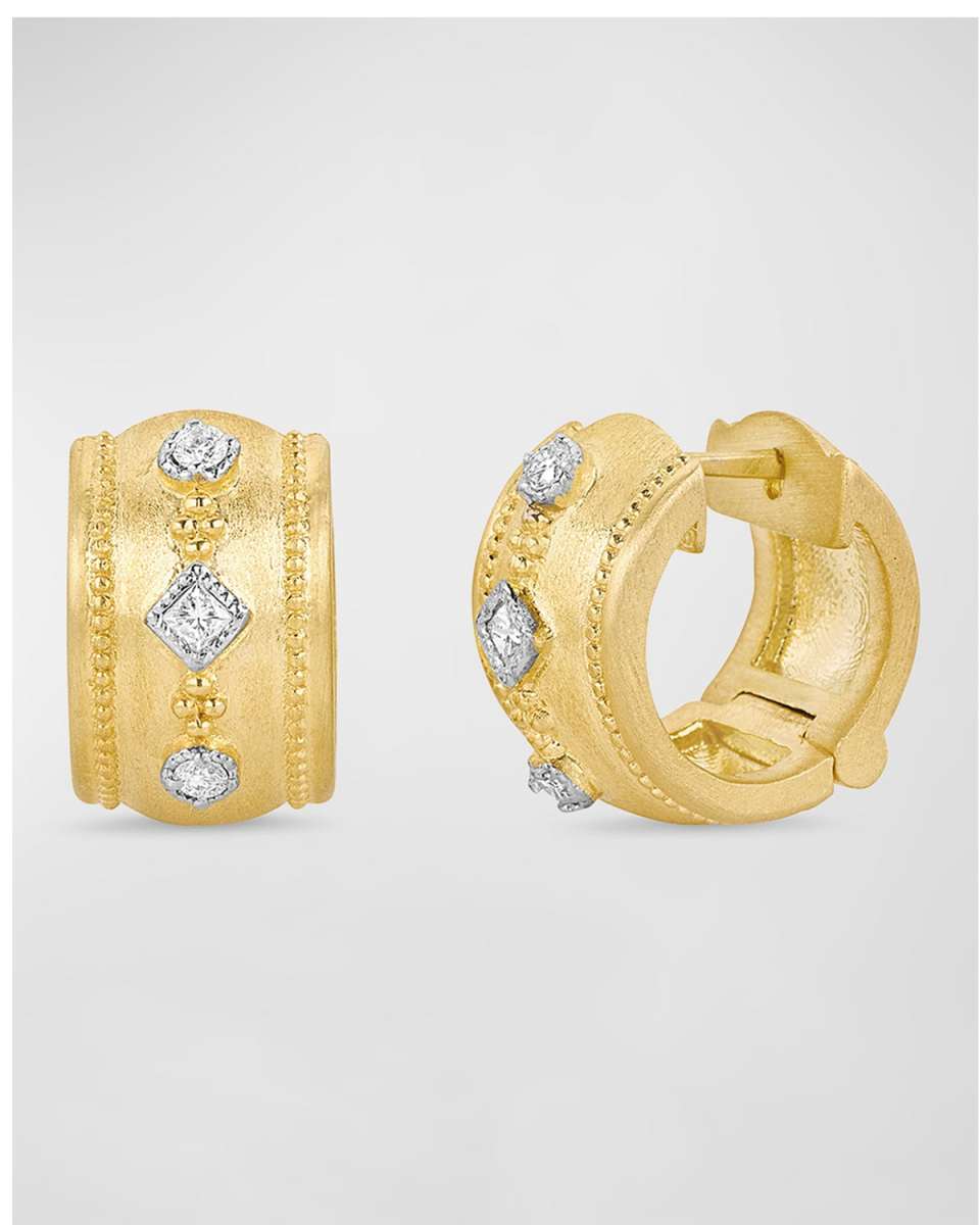 Yellow Gold Wide Diamond Bezel Huggie Earrings