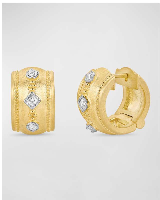 Yellow Gold Wide Diamond Bezel Huggie Earrings