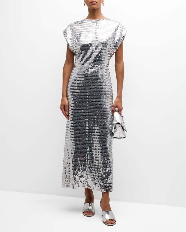 Argan Sequined Short-Sleeve Midi Dress