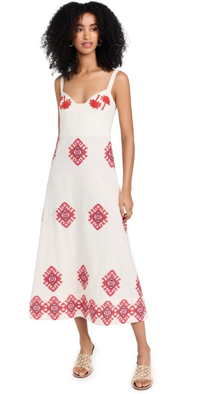 Johanna Ortiz Enkai Midi Dress Tribal Jacquard Ecru
