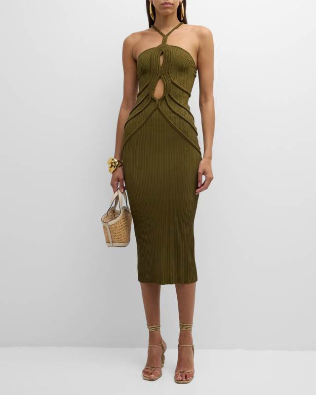 Avery Corded Cutout Crochet Knit Midi Dress