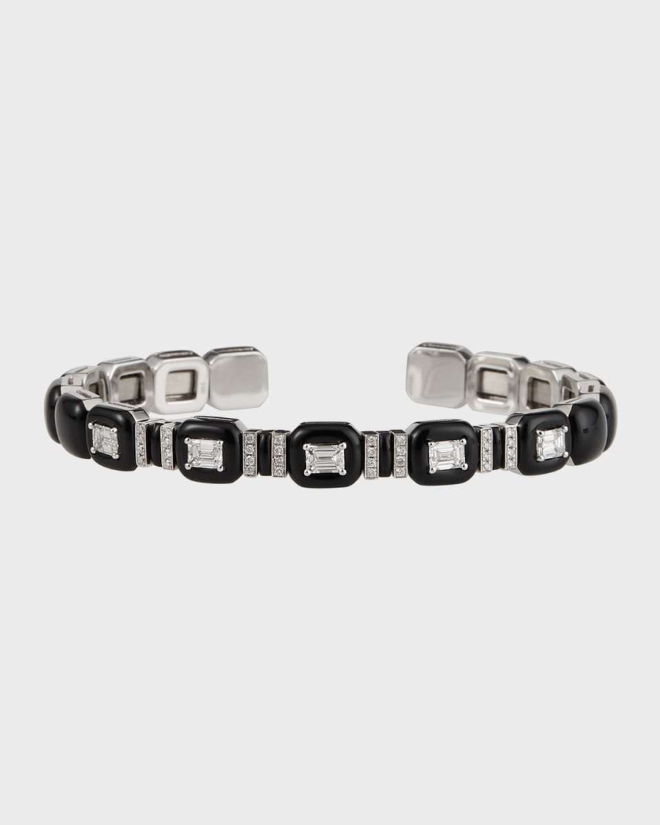 Oui 18k White Gold Diamond and Black Enamel Bracelet
