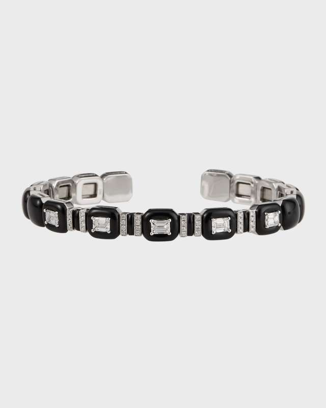Oui 18k White Gold Diamond and Black Enamel Bracelet