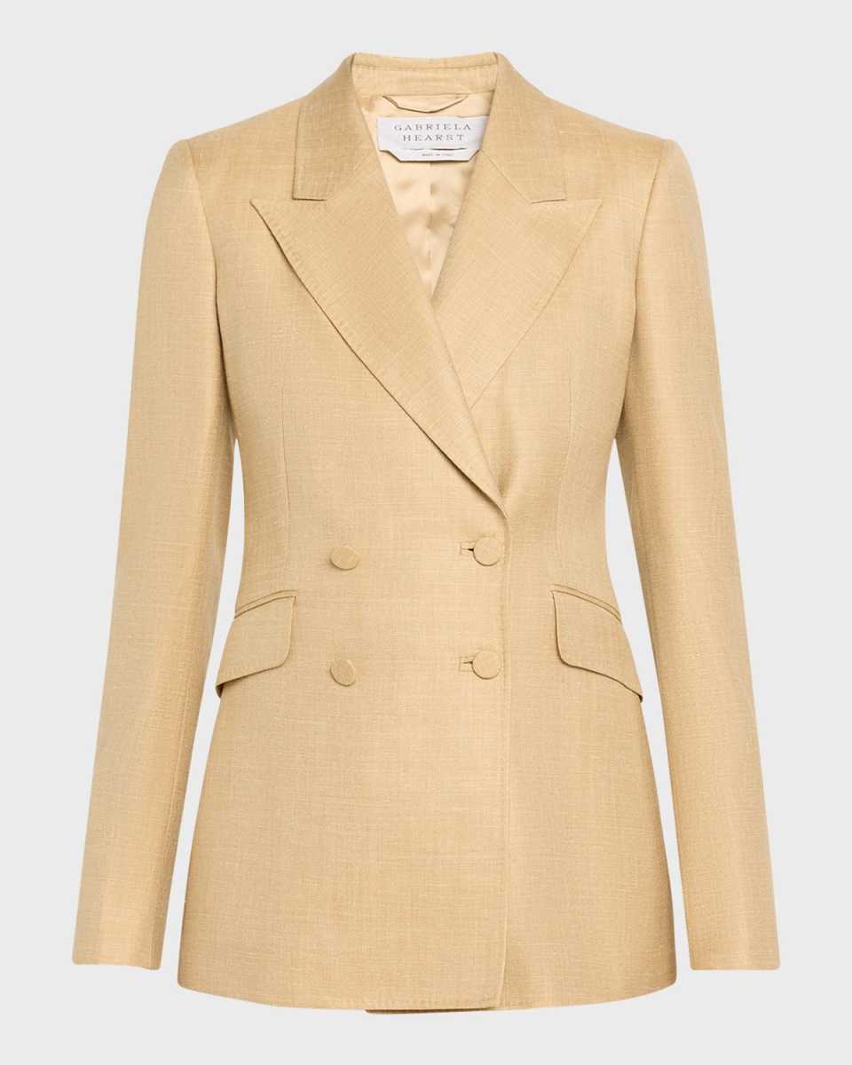 Stephanie Wool-Silk-Linen Double-Breasted Blazer Jacket