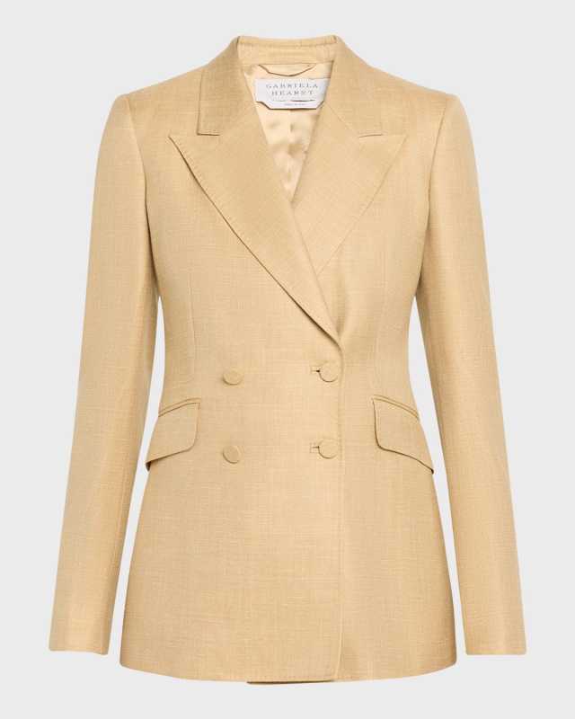 Stephanie Wool-Silk-Linen Double-Breasted Blazer Jacket