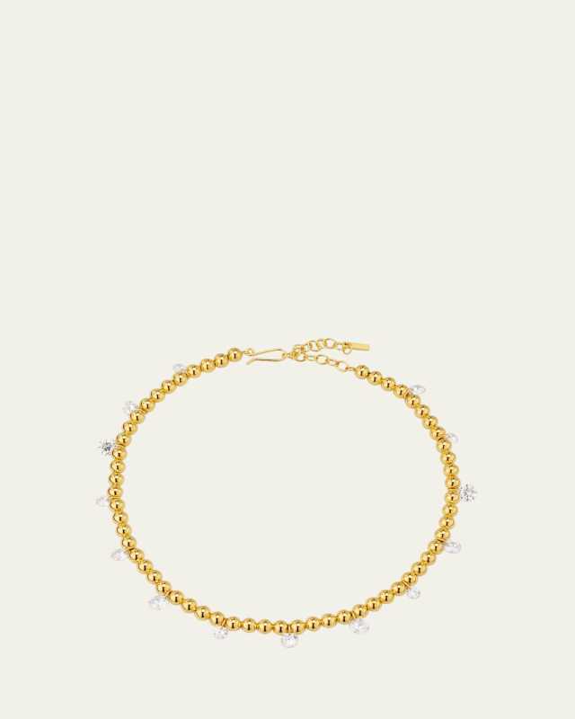 18K Gold-Plated Recycled Silver Necklace with Cubic Zirconia Droplets