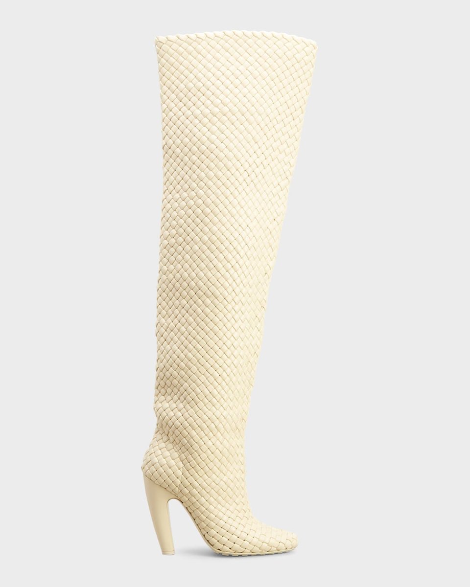Intrecciato Woven Lambskin Over-The-Knee Boots