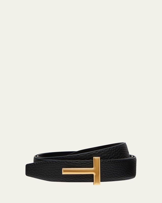 T Buckle Grain Leather Belt