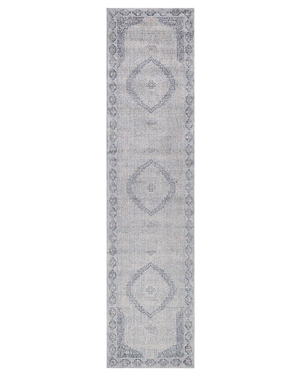 Heritage Power-Loomed Blue & Gray Runner, 3' X 12'