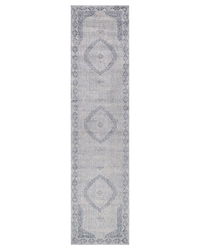 Heritage Power-Loomed Blue & Gray Runner, 3' X 12'