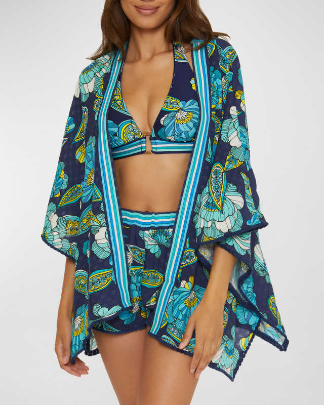 Pirouette Floral Kimono-Sleeve Coverup