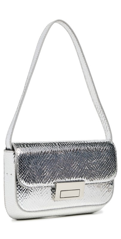 Loeffler Randall Stefania Baguette Shoulder Bag with Lock Hardware Silver