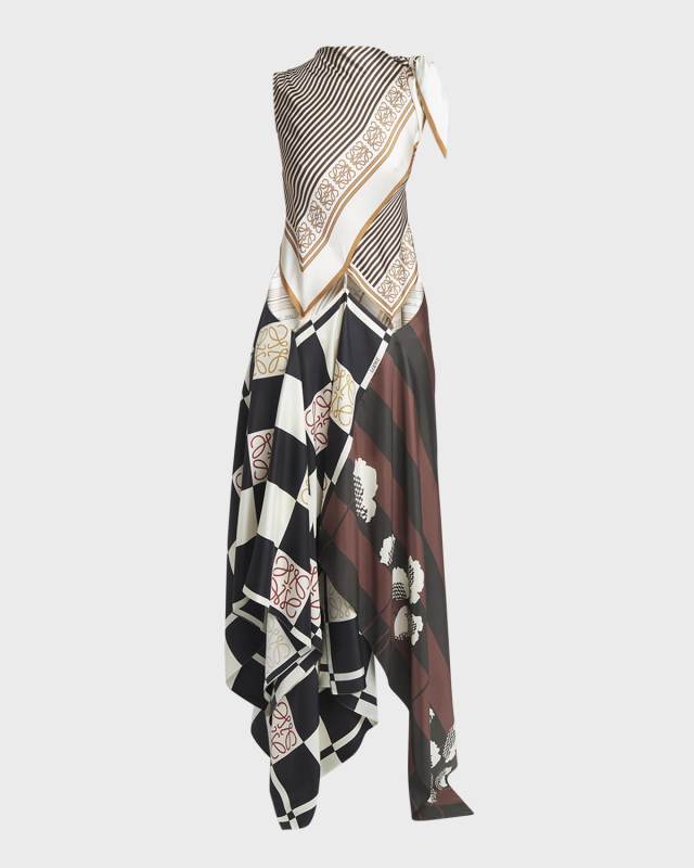 x Paula Ibiza Multi-Printed Scarf Midi Dress with Cutout Detail