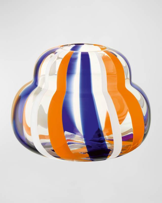 Folk 7.5" Vase, Blue/Orange/White