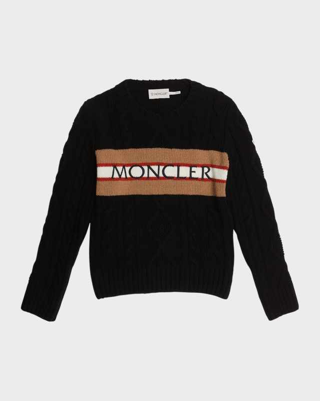Boy's Striped Embroidered Logo-Print Knit Wool Sweater, Size 8-14