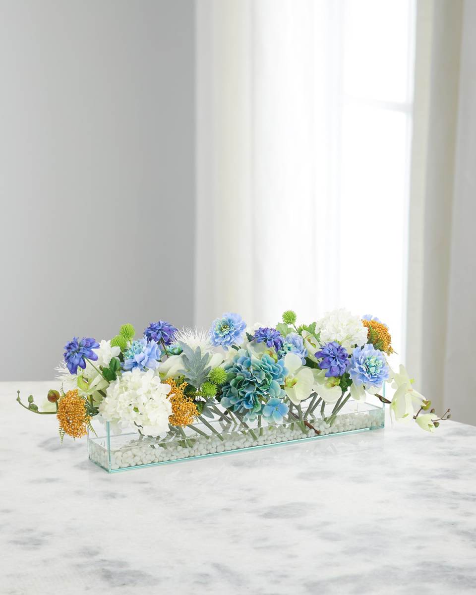 Modern Organic 10" Faux Floral Arrangement in Glass Vase
