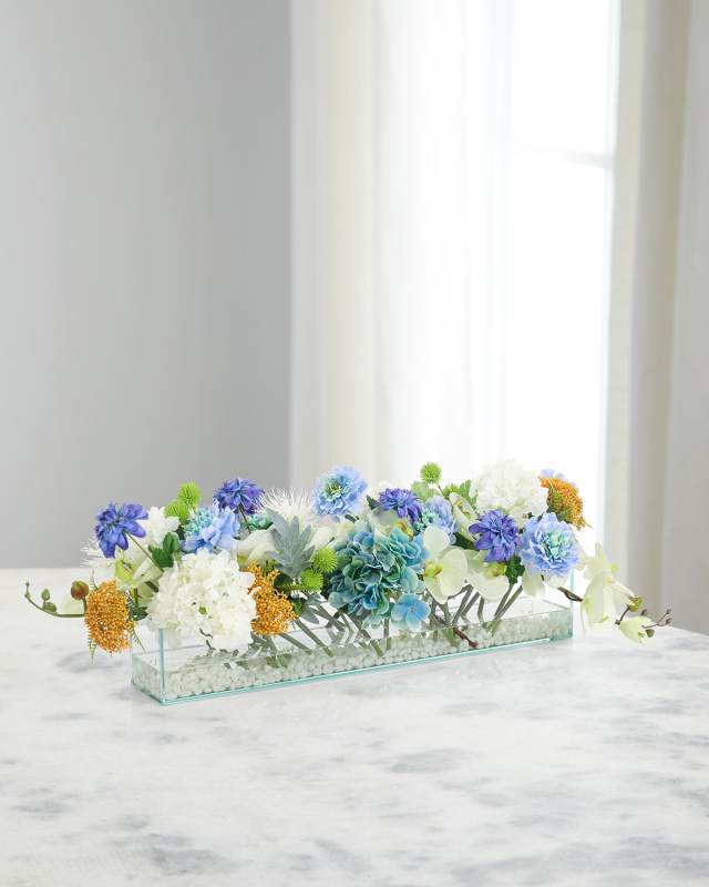 Modern Organic 10" Faux Floral Arrangement in Glass Vase