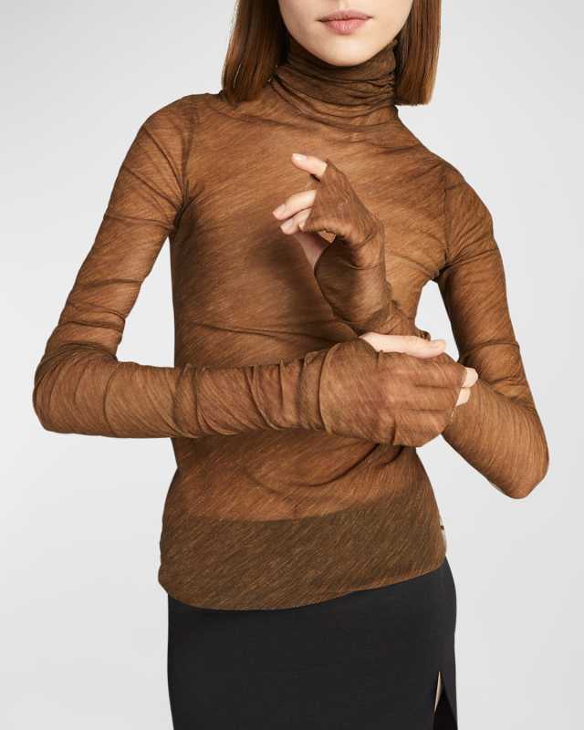Printed Stretch Tulle Turtleneck
