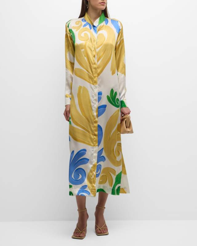 Gaia Abstract-Print Midi Shirtdress