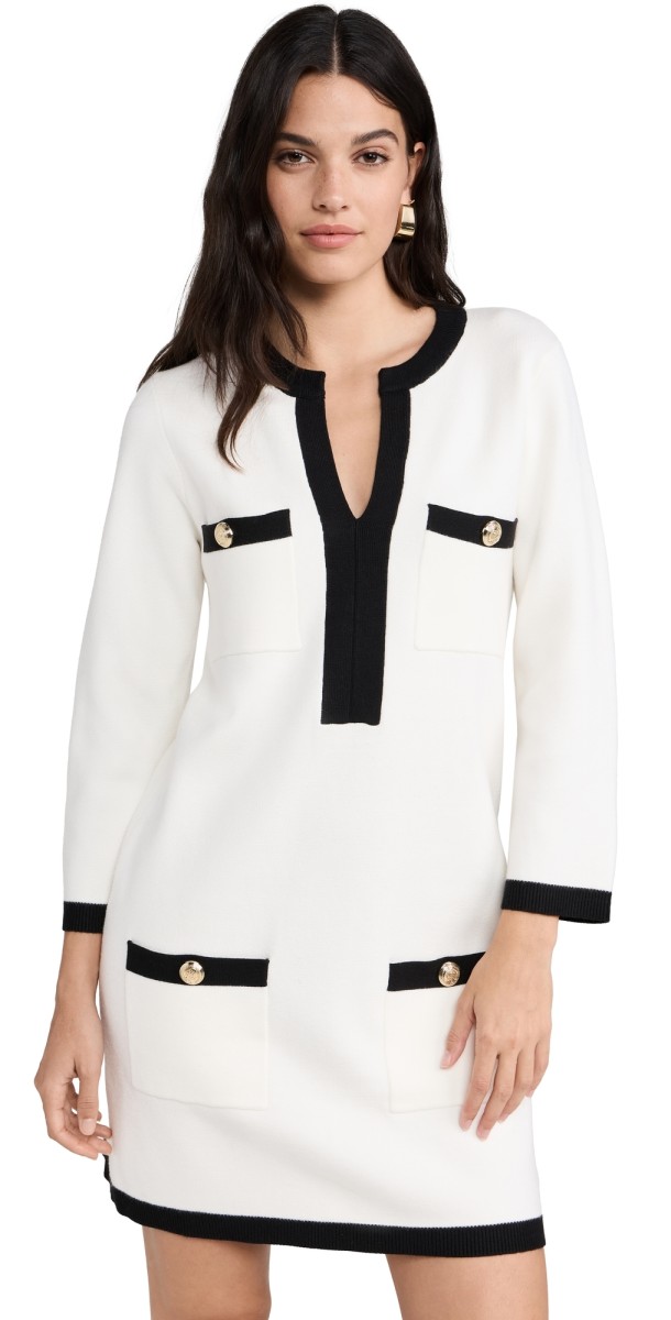 English Factory White And Black Mini Knit Dress White/Black