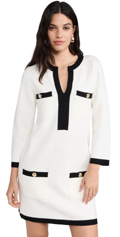 English Factory White And Black Mini Knit Dress White/Black