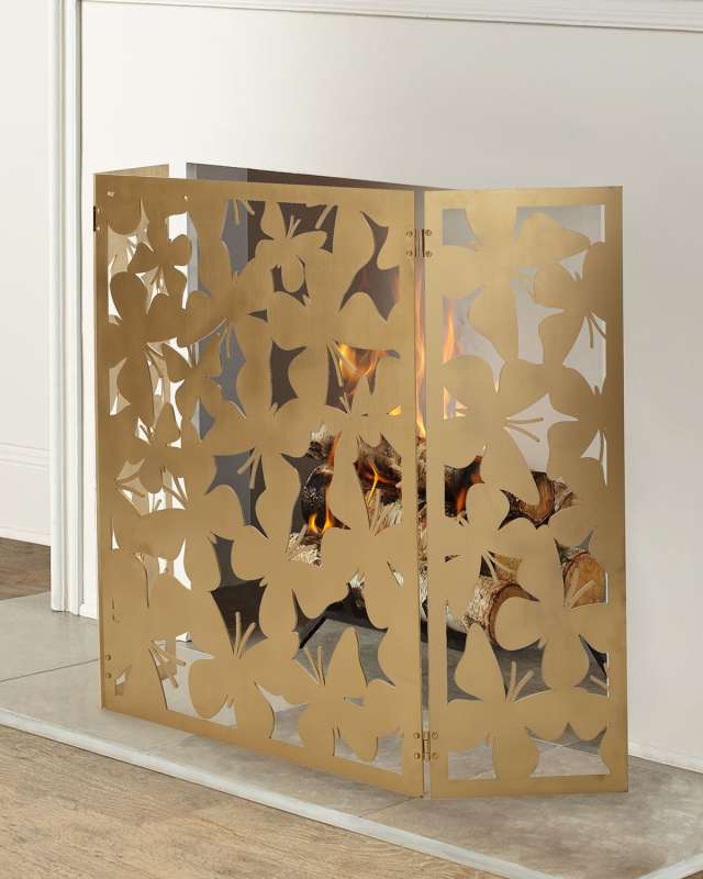 Tri-Fold Butterfly Fireplace Screen