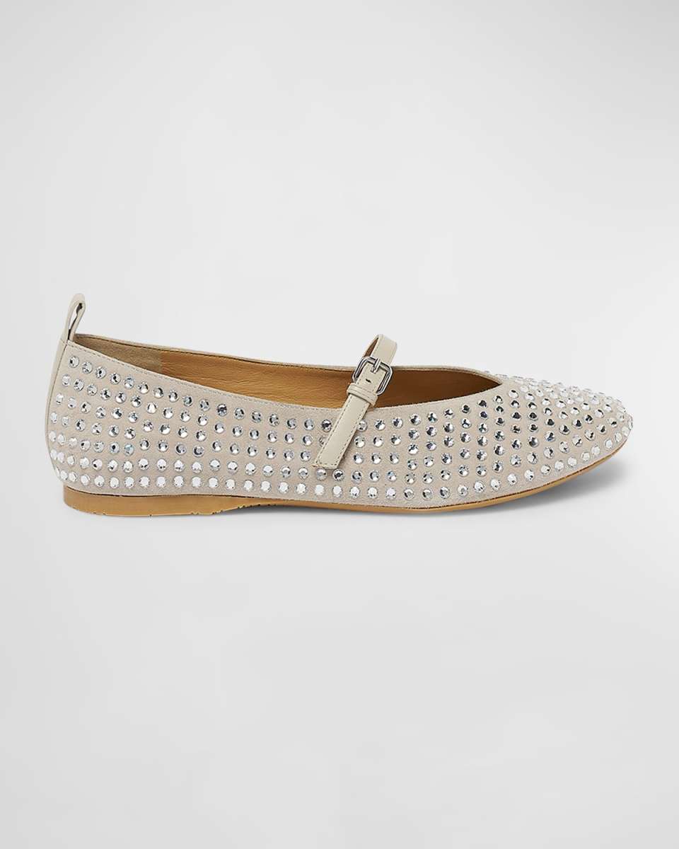 Strass Suede Mary Jane Ballerina Flats
