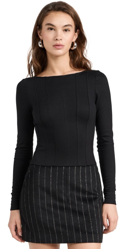 Jason Wu Boat Neck Dress with Pinstripe Combo Skirt Black