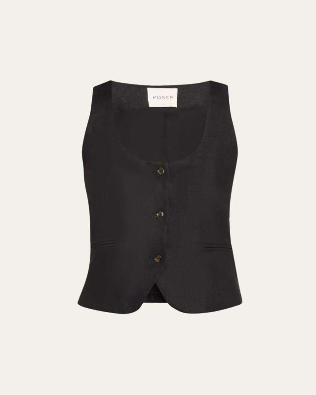 Ruben Linen Single-Breasted Vest