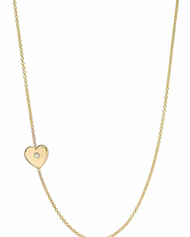 14k Gold Asymmetric 1-Diamond Heart Necklace