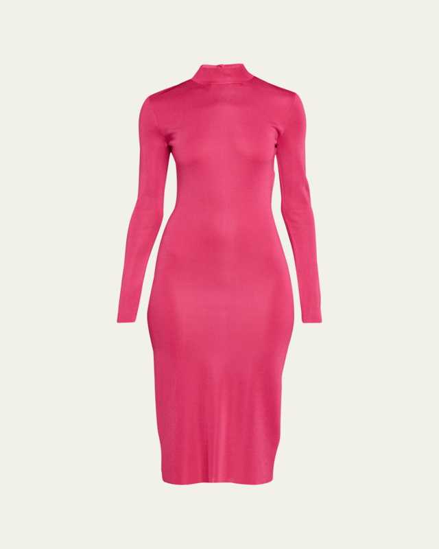 Mock-Neck Knit Body-Con Midi Dress