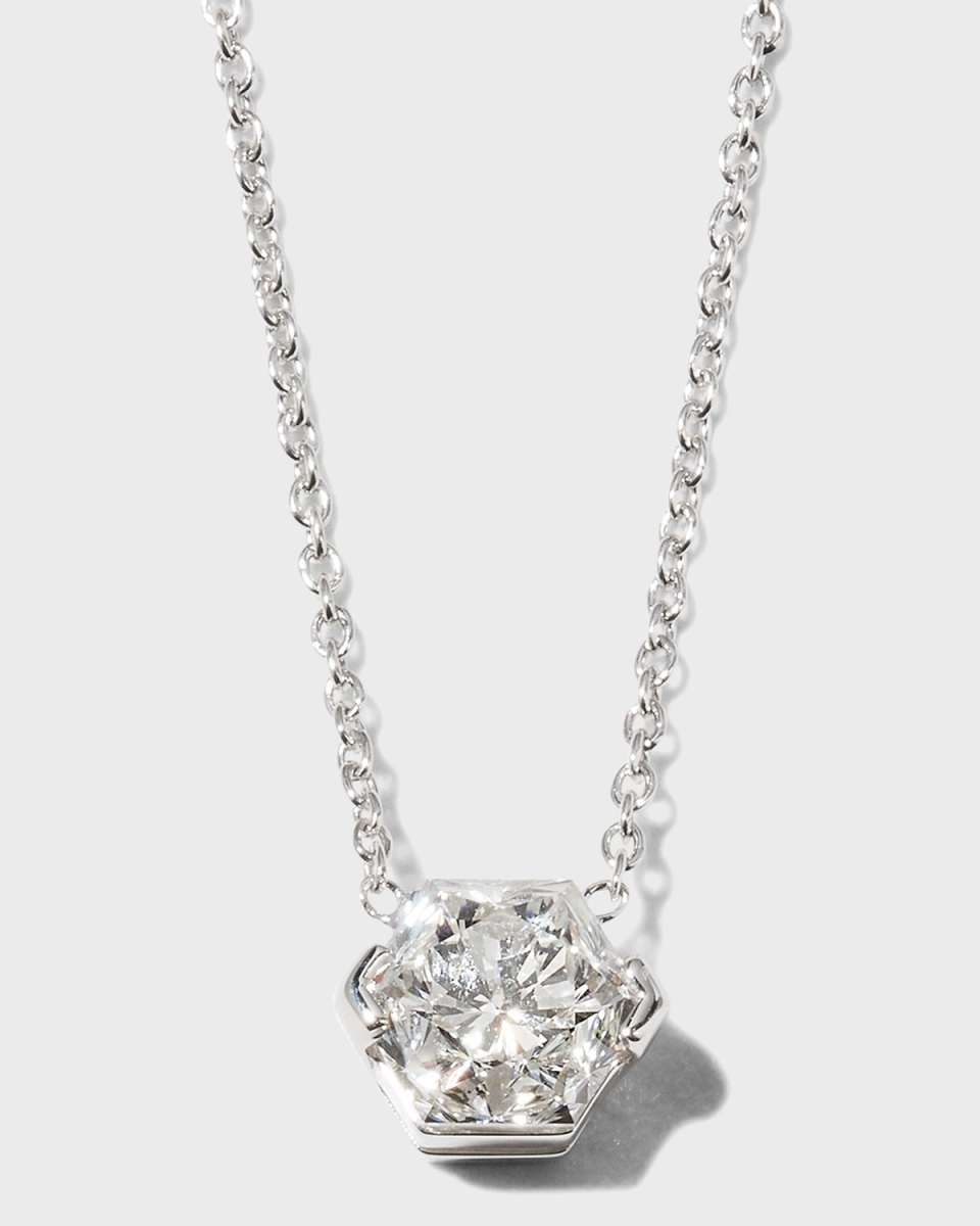 18K White Gold Hexagonal Diamond Necklace, 0.85tcw