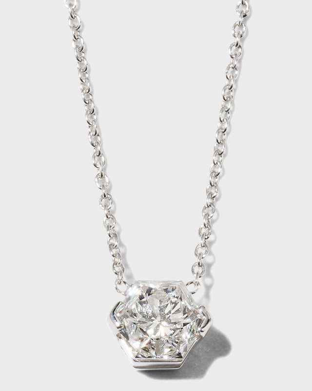 18K White Gold Hexagonal Diamond Necklace, 0.85tcw