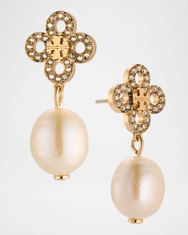 Kira Clover Pearl Drop Earrings